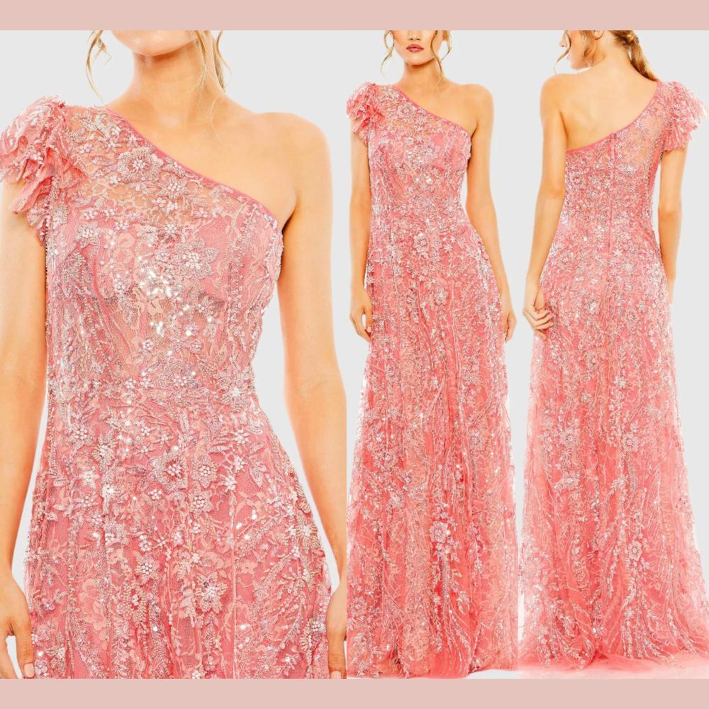 NWT MAC DUGGAL [ 10 ]‎ 68512 One Shoulder Flutter Sleeve Embellished Gown J811